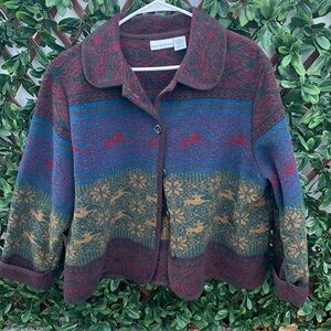 Croft & Barrow Red and Blue Patterned Teddy Jacket